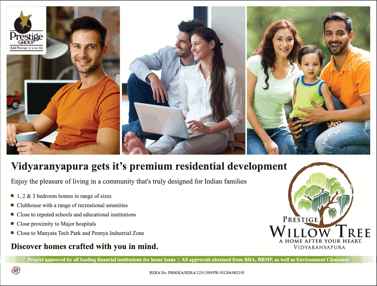 Book 1/2/3 premium homes at Prestige Willow Tree in Vidyaranyapura, Bangalore